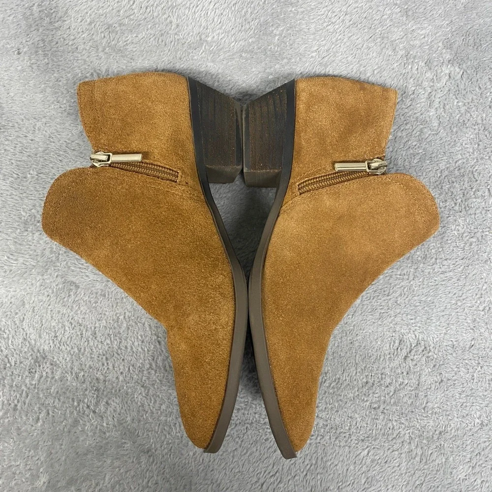 Crown Ivy Ankle Booties Womens 7 Wide Kendall Suede Side Zip Block Heel Tan‎ 7W
